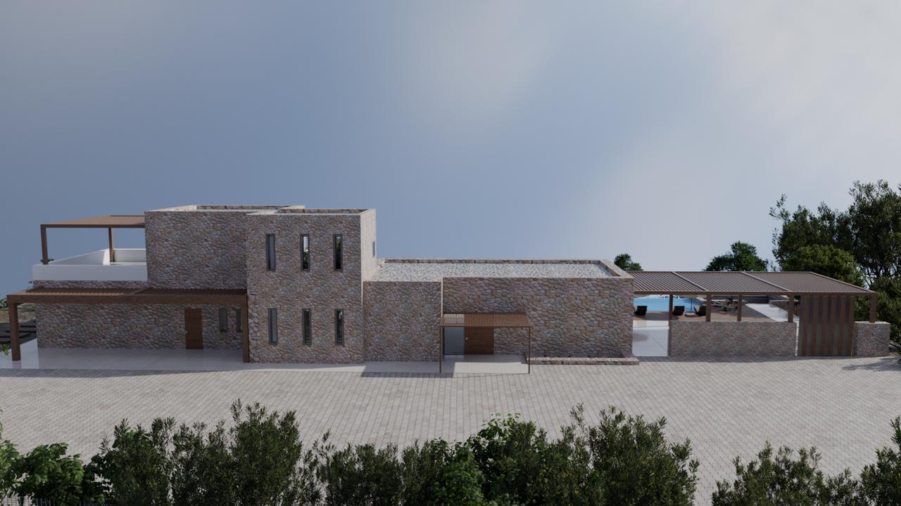 חזית אחורית וחצר של וילה X